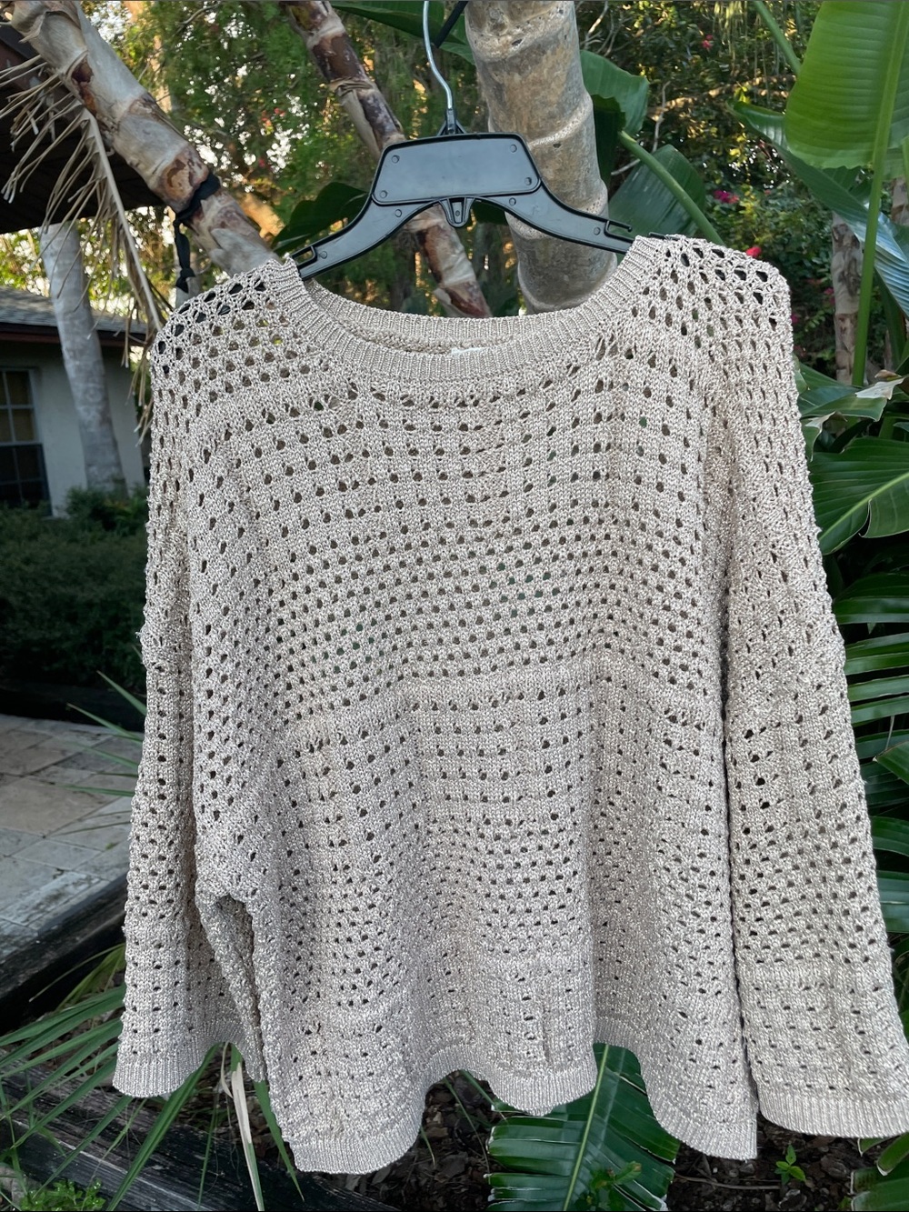 Gold, metallic lace, crochet sweater
